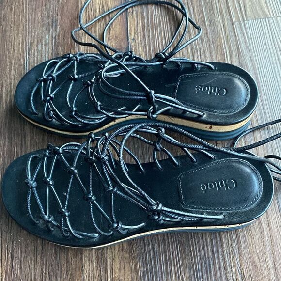 Chloe Womens Jamie Knot Strappy Leather Ankle Wrap Sandals - Picture 4 of 6